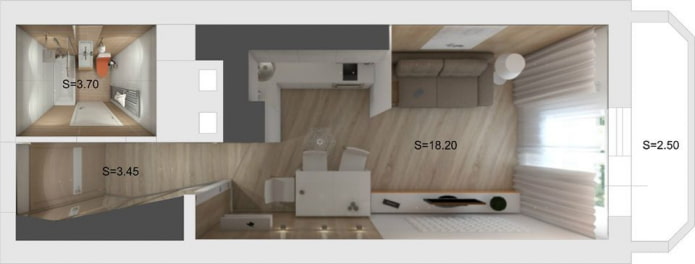 the layout of the apartment is 18 sq m