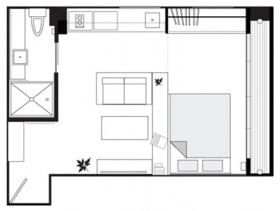 der Grundriss der Wohnung beträgt 18 m²