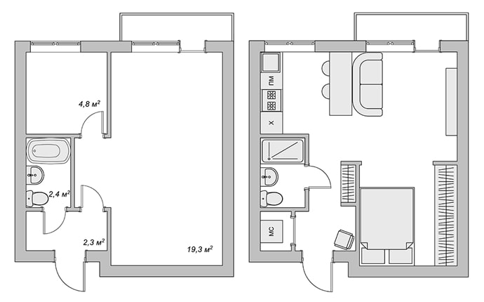 studio layout 29 sq. m.