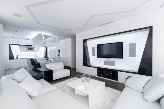 loob ng isang studio apartment na may istilong high-tech