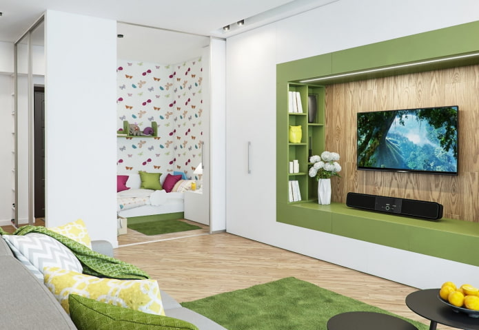 interior of a studio apartment for a family with a child