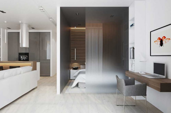 interior ng isang studio apartment sa istilo ng minimalism