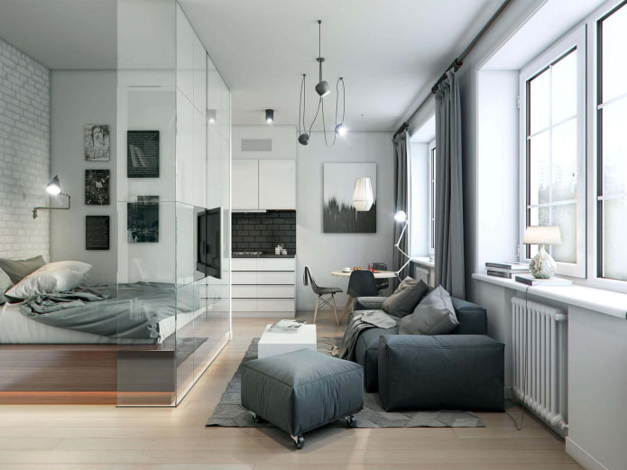 zoning in the interior of a studio apartment