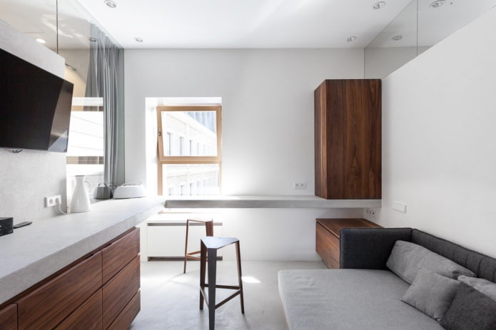 stúdió apartman belső tere a minimalizmus stílusában