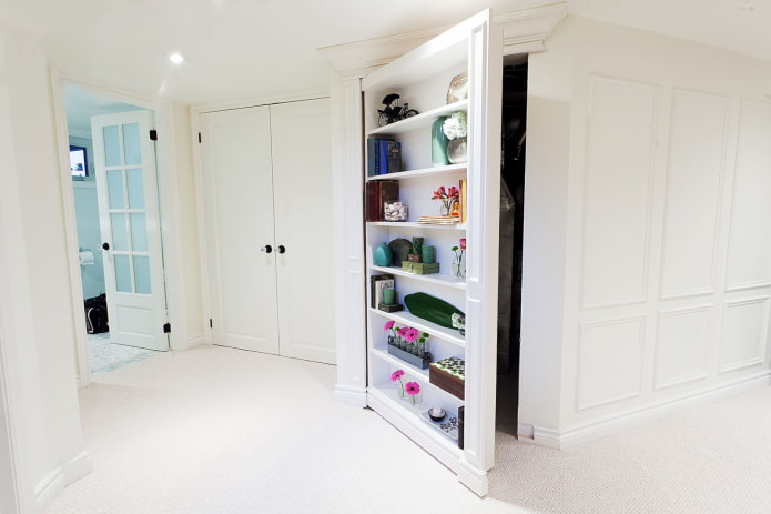 Corner wardrobe with shelving door