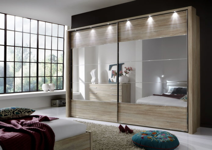 wardrobe with lighting in the interior of the bedroom