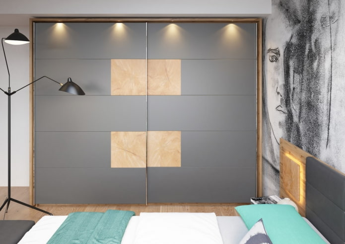 wardrobe with lighting in the interior of the bedroom