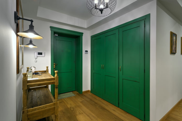 green wardrobe in the interior of the corridor