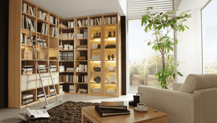 bookshelf in the living room interior