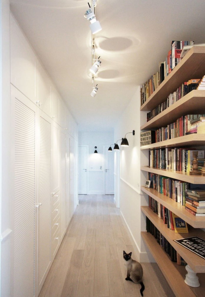 shelves for books in the interior of the corridor