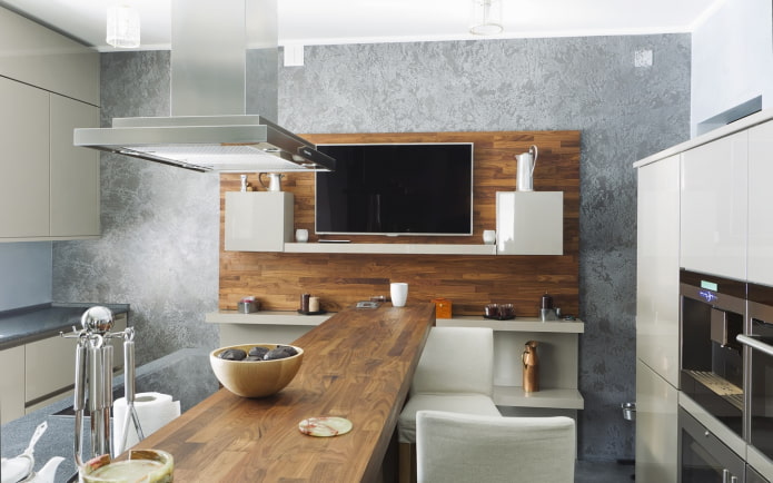 shelf for TV in the interior of the kitchen