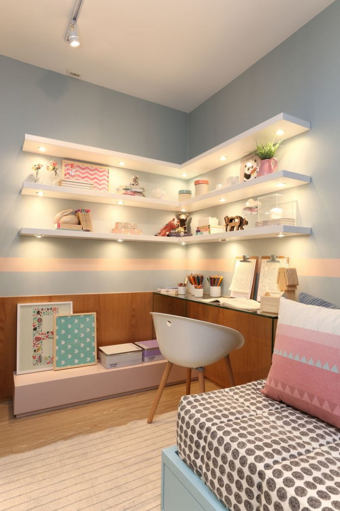 design of shelves in the interior of the nursery