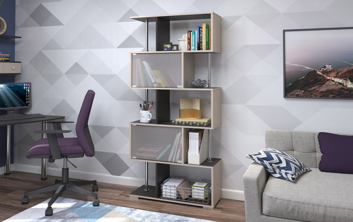 zigzag shelving in the interior