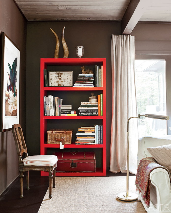 red shelving in the interior