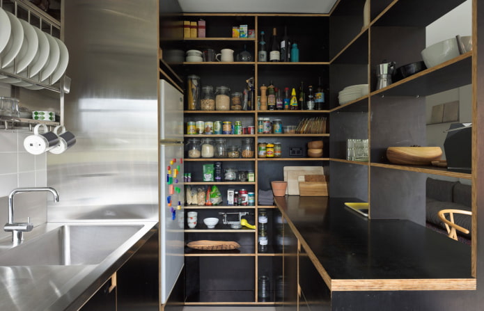 shelving structure in the interior of the kitchen