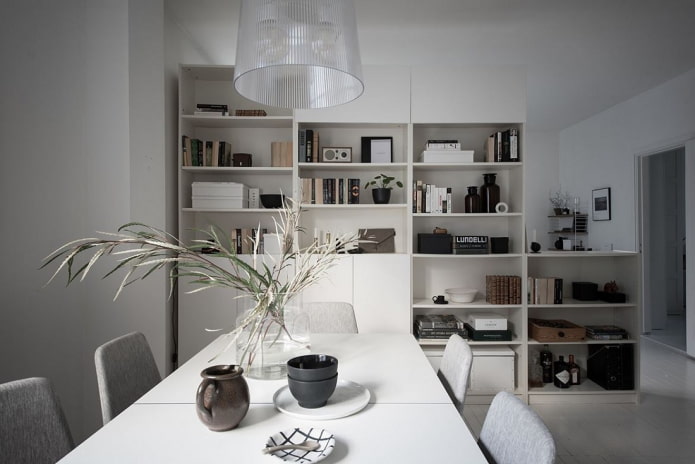 shelving construction in the interior in the style of minimalism