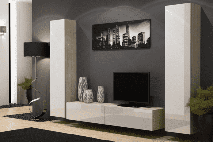 design stěny v interiéru obývacího pokoje