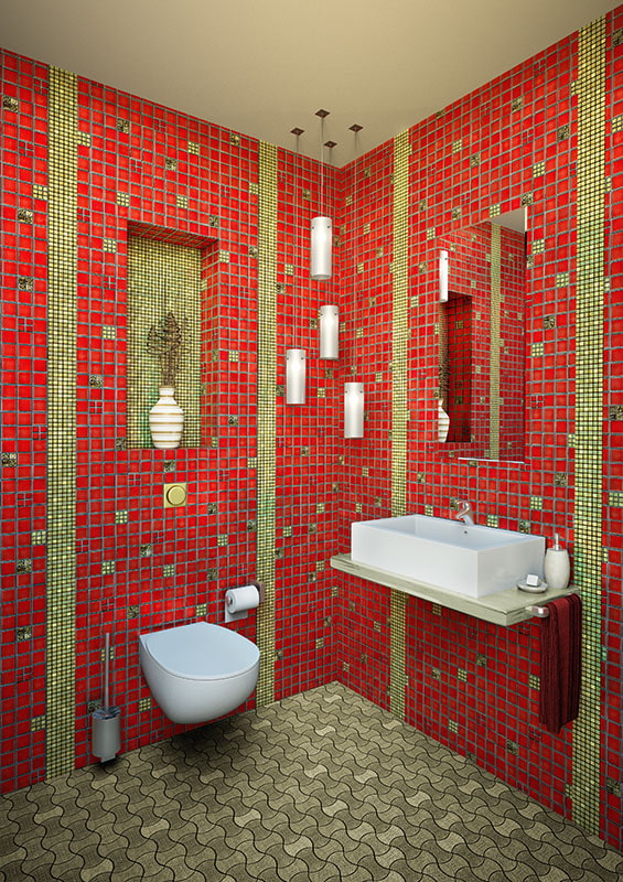 Badezimmer in Rot-Grün-Tönen