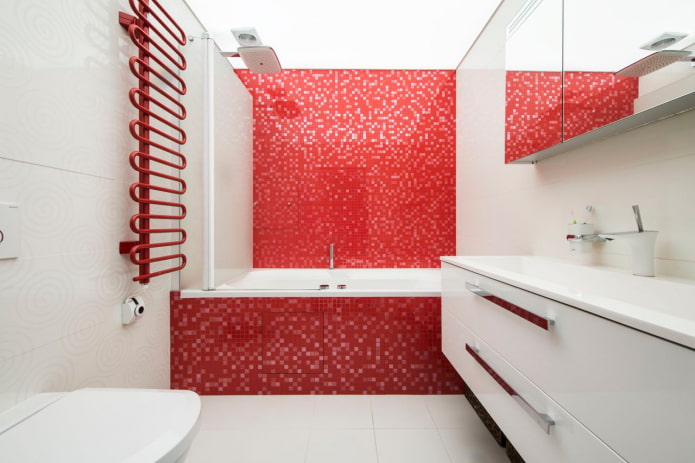 bathroom in red and white shades