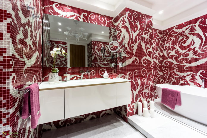 fürdőszoba dekoráció vörös árnyalatokkal