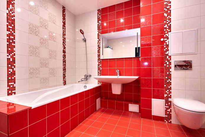 bathroom in red and white shades
