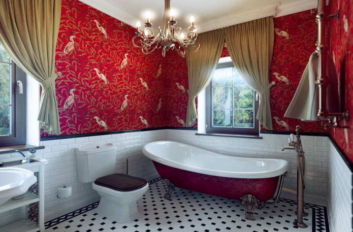bathroom decoration in red shades