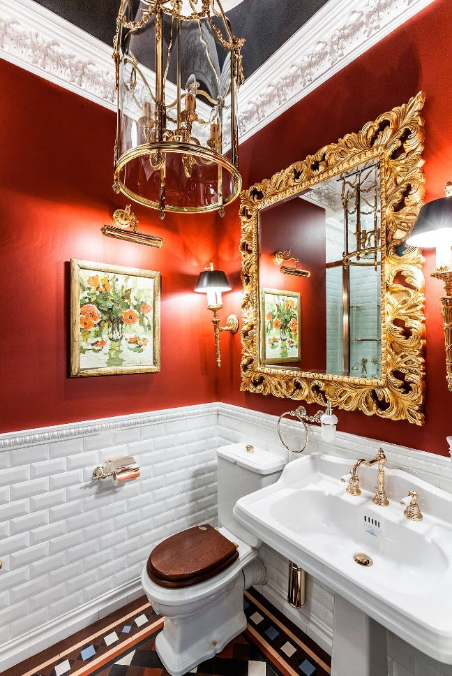 fürdőszoba belső piros színben