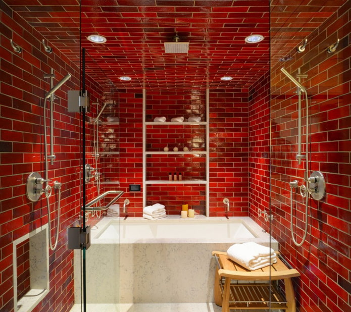 red tiles in the bathroom