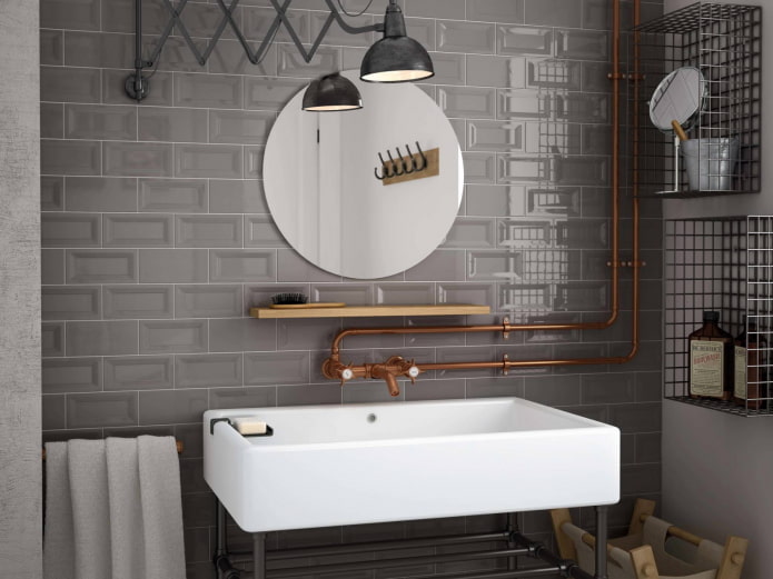 lighting in the interior of the bathroom in the loft style