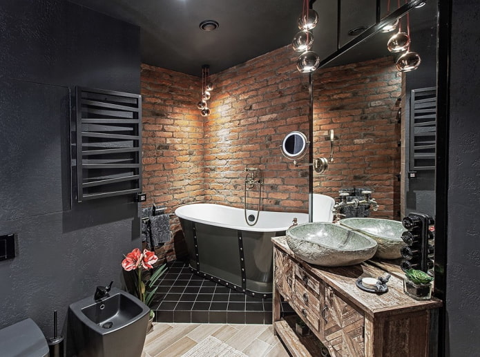 loft stílusú fürdőszoba dekoráció