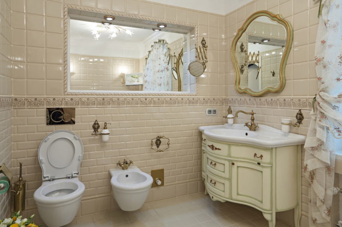 Provence stílusú WC és bidé egy fürdőszobában