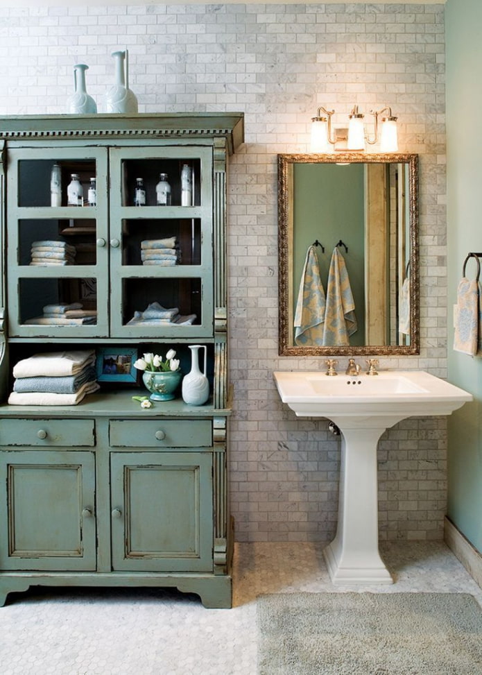 Bathroom with antique chest of drawers