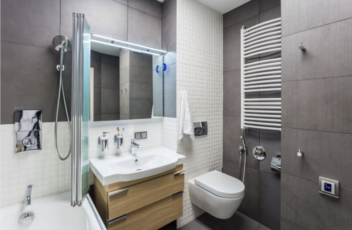 Design eines Badezimmers im Inneren einer Wohnung von 40 Quadratmetern