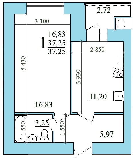 Wohnungsfläche 37 m²