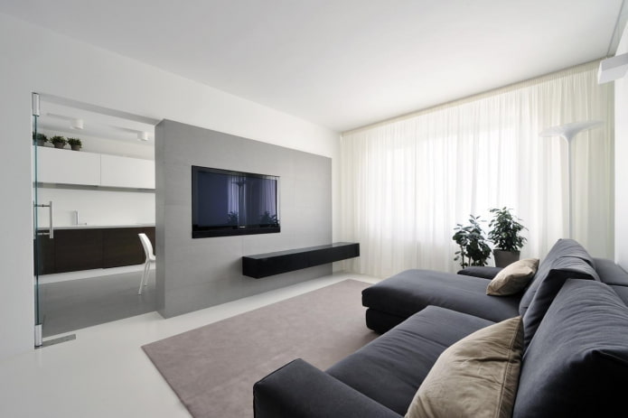 the interior of the apartment is 50 squares in the style of minimalism