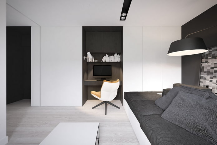 a lakás belseje 36 négyzet, a minimalizmus stílusában