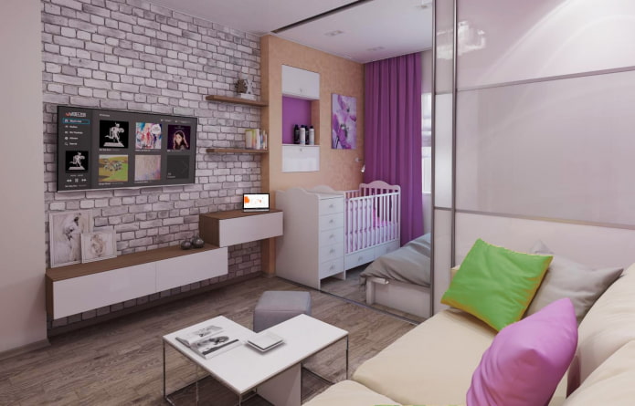 Entwurf eines Kinderzimmers im Inneren einer Wohnung von 35 Quadratmetern