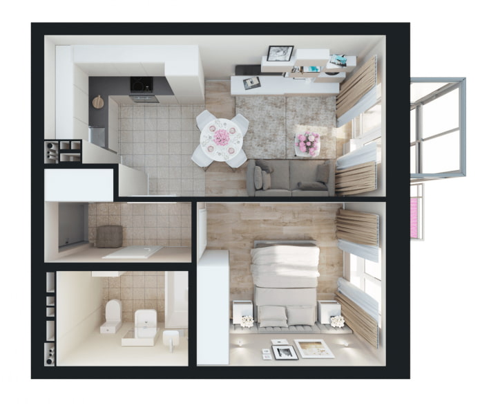 The layout of the apartment is 35 sq. m.