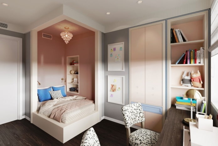 Entwurf eines Kinderzimmers im Inneren einer Wohnung von 45 Quadratmetern