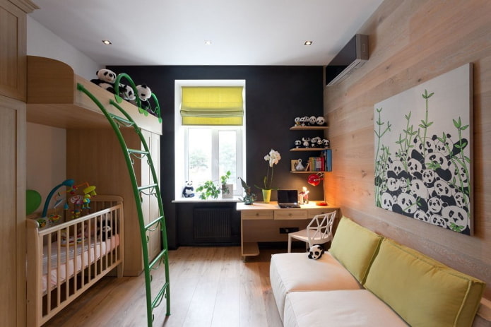 Entwurf eines Kinderzimmers im Inneren einer Wohnung von 45 Quadratmetern