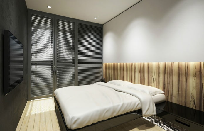 Schlafzimmerdesign im Inneren einer Wohnung von 45 Quadratmetern