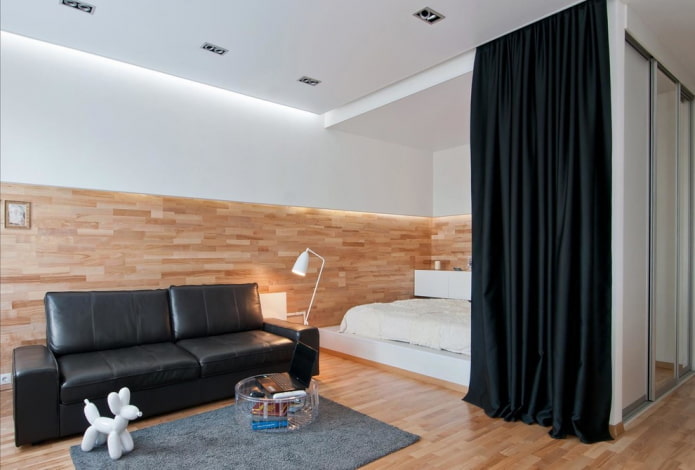 Schlafzimmerdesign im Inneren einer Wohnung von 45 Quadratmetern