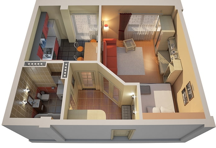 Ang layout ng apartment ay 45 sq. m