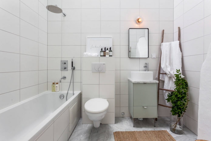 fürdőszoba fehér tónusú skandináv stílusban