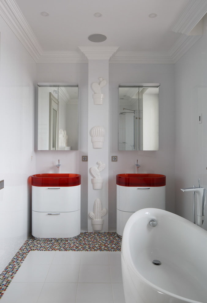 furnishings in the bathroom interior in white tones