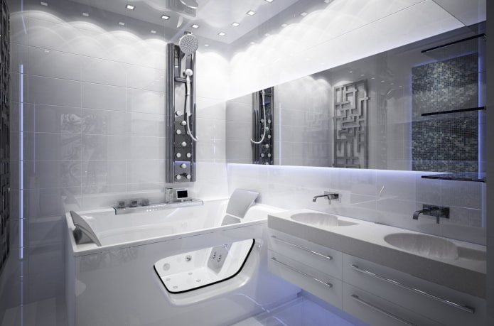 fürdőszoba fehér hi-tech stílusban