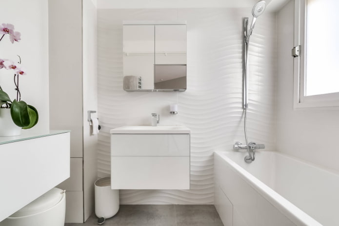 furnishings in the bathroom interior in white tones