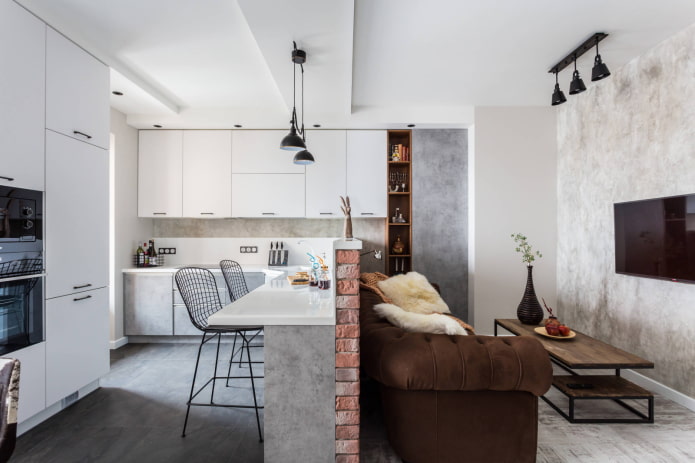 Wohnzimmer kombiniert mit Küche
