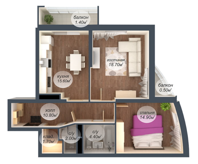 layout ng apartment 70 mga parisukat