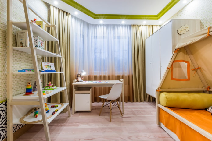 Entwurf eines Kinderzimmers im Inneren einer Wohnung von 70 Quadratmetern